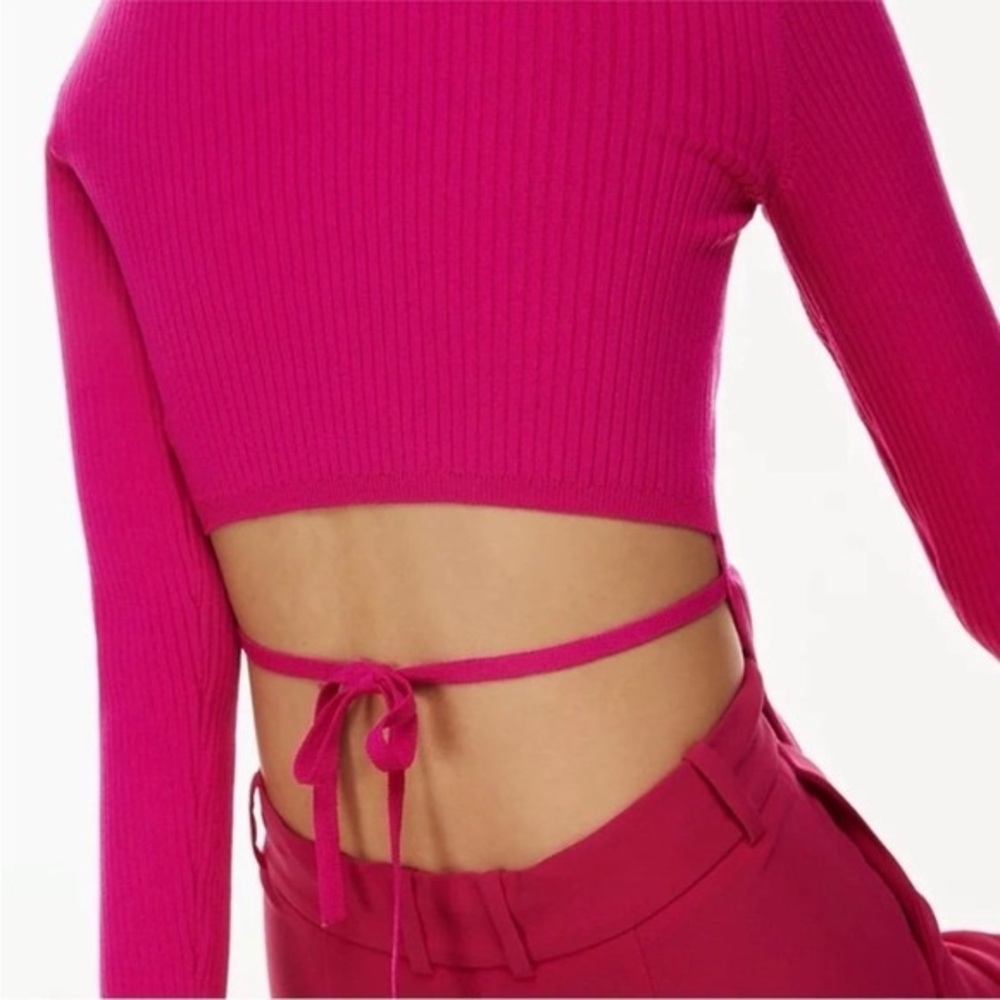 Aritzia Babaton Sculpt Knit Tie-back Longsleeve - Granita Pink Ribbed Sweater - Picture 4 of 7